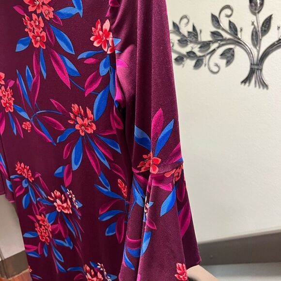 EUC Calvin Klein Floral Purple Dress 3/4 Bell Sleeves Size 4 #125 - Picture 5 of 7